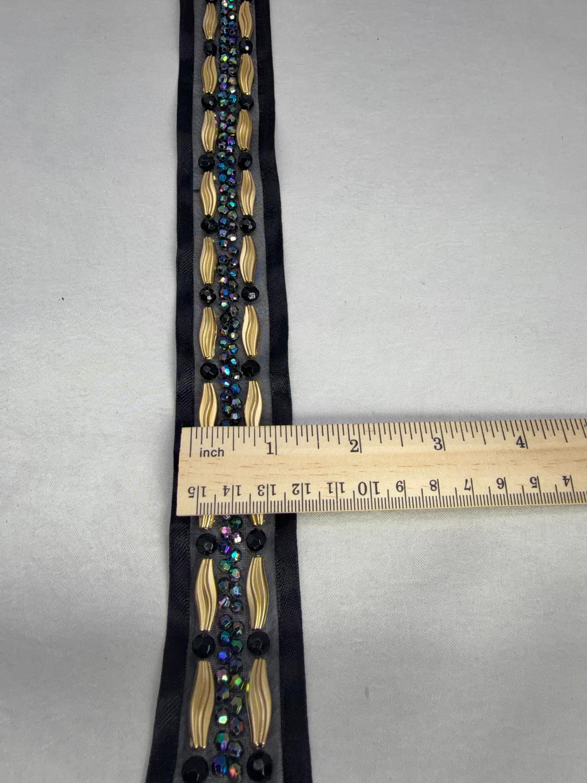 Black Gold Beaded Trim – Iridescent Rhinestone Designer Trim – Luxury Statement Ribbon Trim – Sew On or Self Adhesive – Evening DIY - Faraj Beading