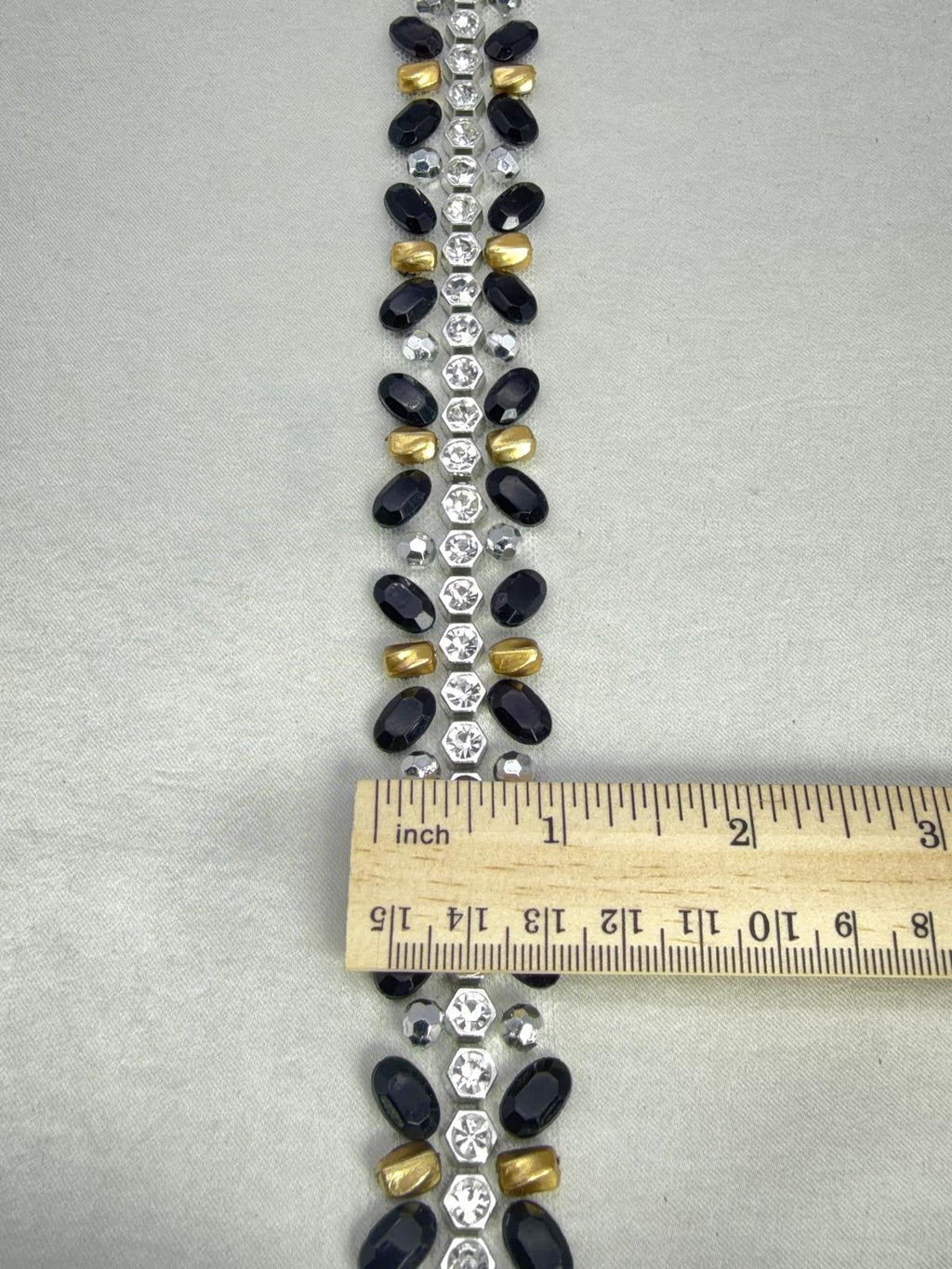 Black & Gold Beaded Trim, Rhinestone Pearl Embellishment, Sew - On or Adhesive Trim by the Yard, Luxury Fashion Trim, DIY Clothing Decor - Faraj Beading