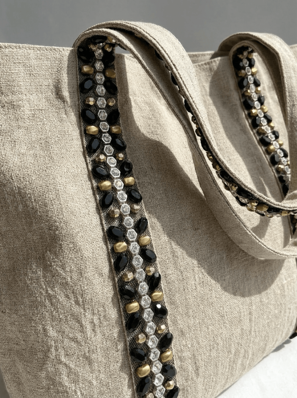 Black & Gold Beaded Trim, Rhinestone Pearl Embellishment, Sew - On or Adhesive Trim by the Yard, Luxury Fashion Trim, DIY Clothing Decor - Faraj Beading