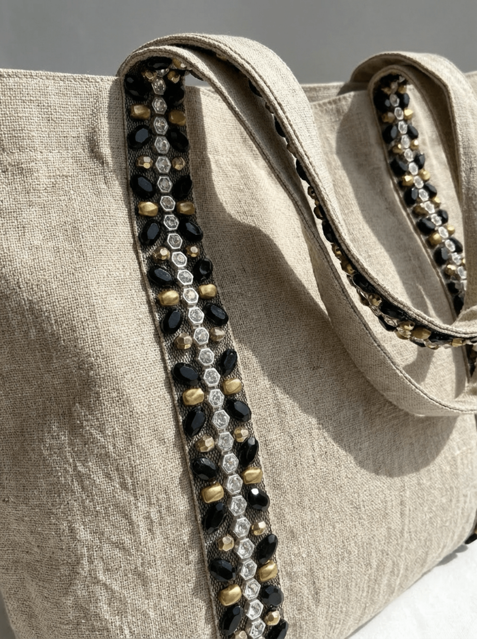 Black & Gold Beaded Trim, Rhinestone Pearl Embellishment, Sew - On or Adhesive Trim by the Yard, Luxury Fashion Trim, DIY Clothing Decor - Faraj Beading