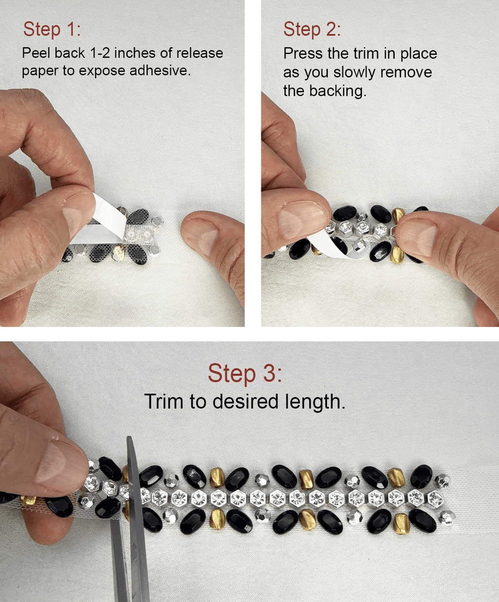 Black & Gold Beaded Trim, Rhinestone Pearl Embellishment, Sew - On or Adhesive Trim by the Yard, Luxury Fashion Trim, DIY Clothing Decor - Faraj Beading