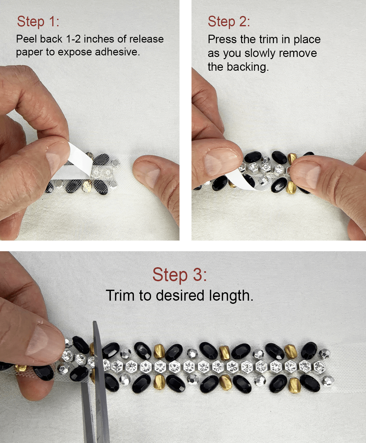 Black & Gold Beaded Trim, Rhinestone Pearl Embellishment, Sew - On or Adhesive Trim by the Yard, Luxury Fashion Trim, DIY Clothing Decor - Faraj Beading