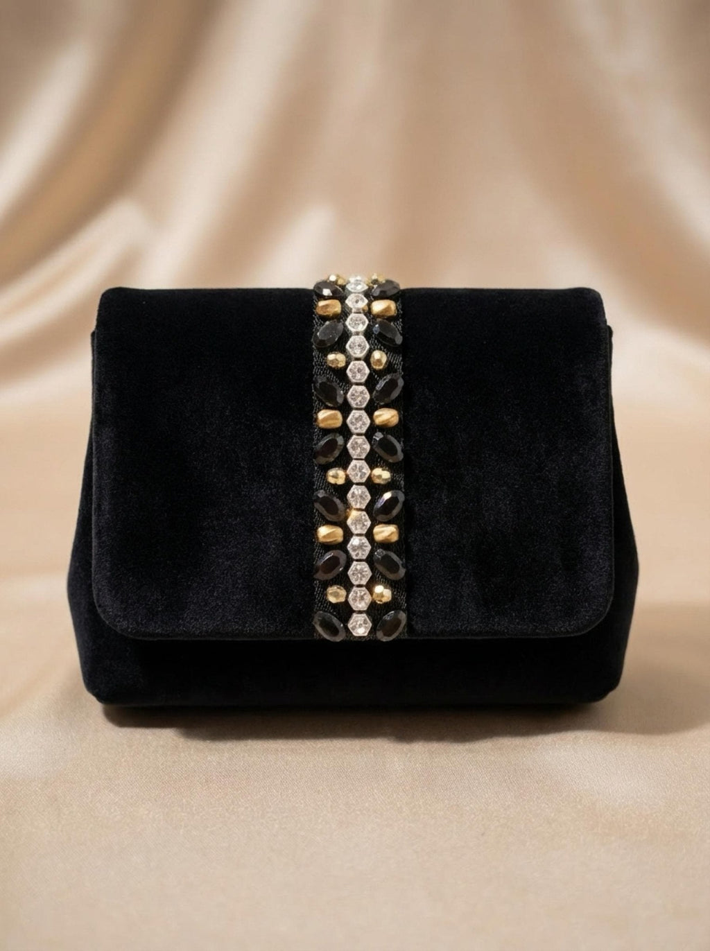 Black & Gold Beaded Trim, Rhinestone Pearl Embellishment, Sew - On or Adhesive Trim by the Yard, Luxury Fashion Trim, DIY Clothing Decor - Faraj Beading