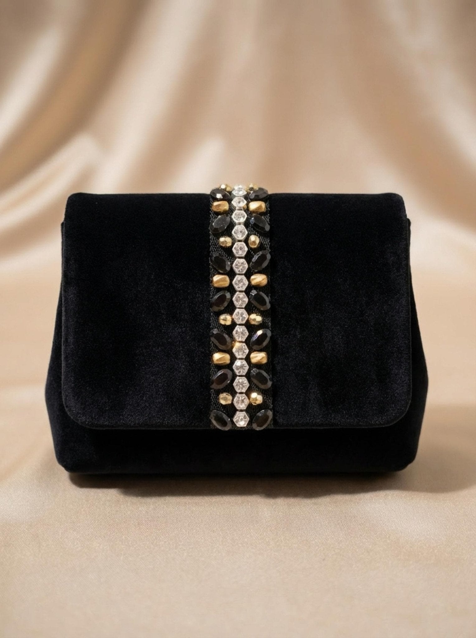 Black & Gold Beaded Trim, Rhinestone Pearl Embellishment, Sew - On or Adhesive Trim by the Yard, Luxury Fashion Trim, DIY Clothing Decor - Faraj Beading