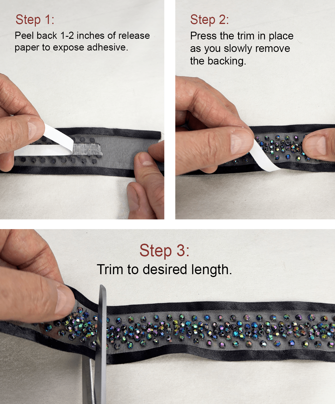 Black Iridescent Beaded Trim – Self Adhesive Trim, Peel and Stick Trim, DIY Clothing Embellishment, Sew or Stick Option - Faraj Beading