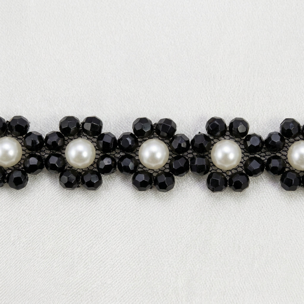 Pearl Beaded Floral Trim by the Yard, Self Adhesive or Sew-On Trim, Rhinestone Flower Trim Options, Bridal, DIY Embellishment - Made In USA