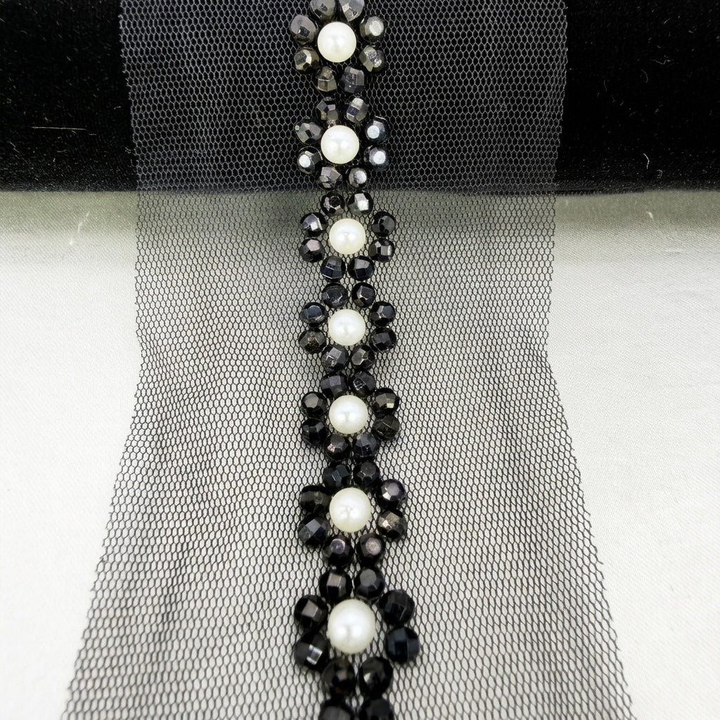 Pearl Beaded Floral Trim by the Yard, Self Adhesive or Sew-On Trim, Rhinestone Flower Trim Options, Bridal, DIY Embellishment - Made In USA