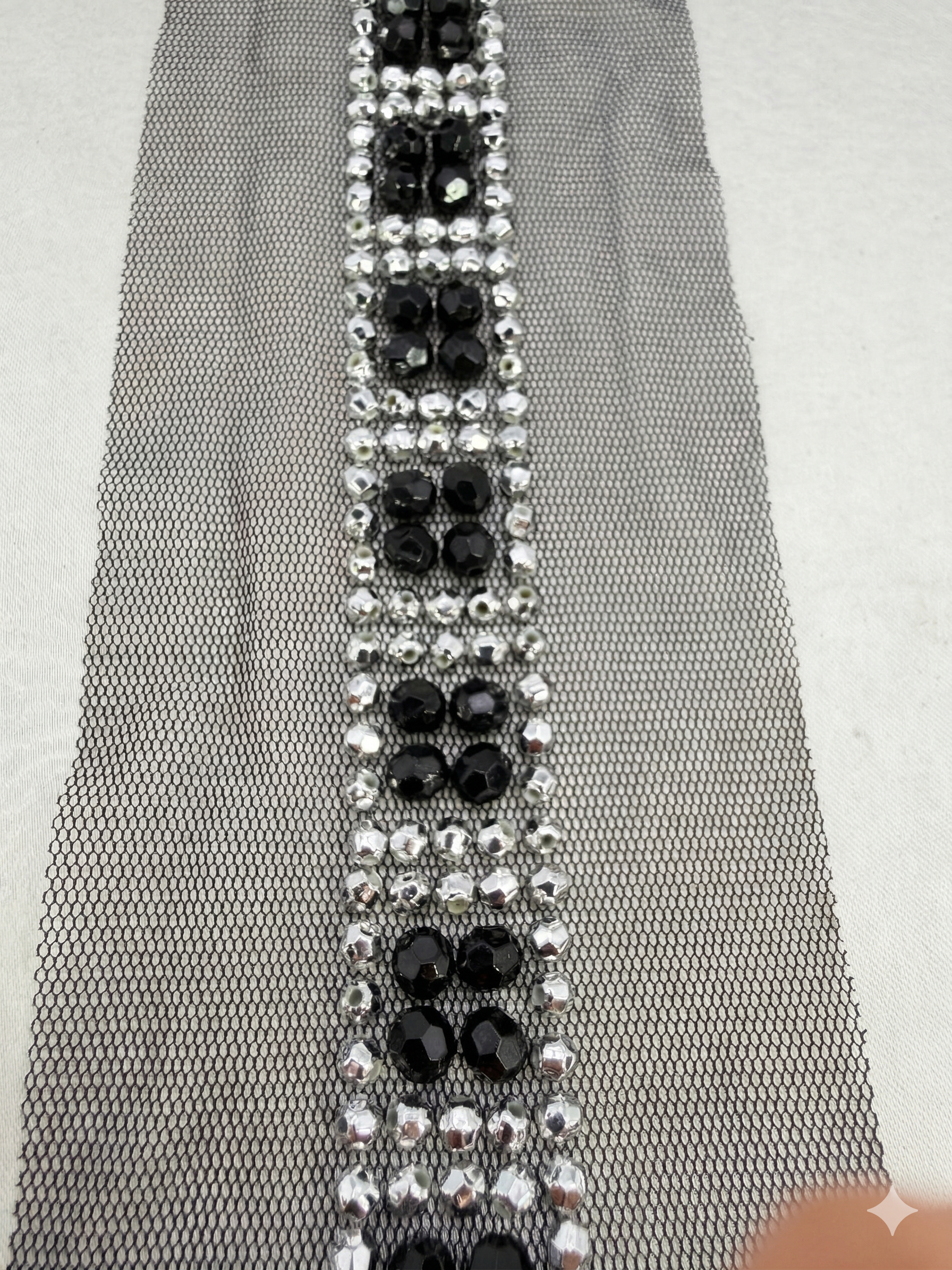 Luxury Beaded Mesh Trim. Peel and Stick. Elegant resin Faceted Bead Trim for Dresses, Crafts and DIY Decor - Proudly Made in USA