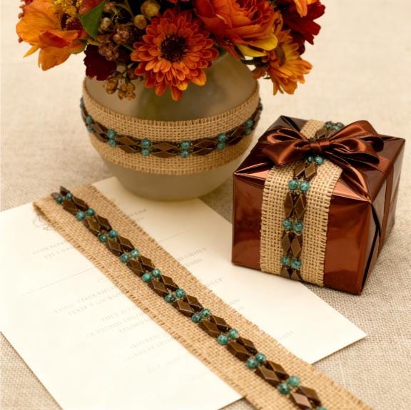 Boho Western Beaded Trim, Bronze Geometric Trim, Sew On or Self Adhesive Trim, DIY Clothing Embellishment, Rustic Craft Trim - Faraj Beading