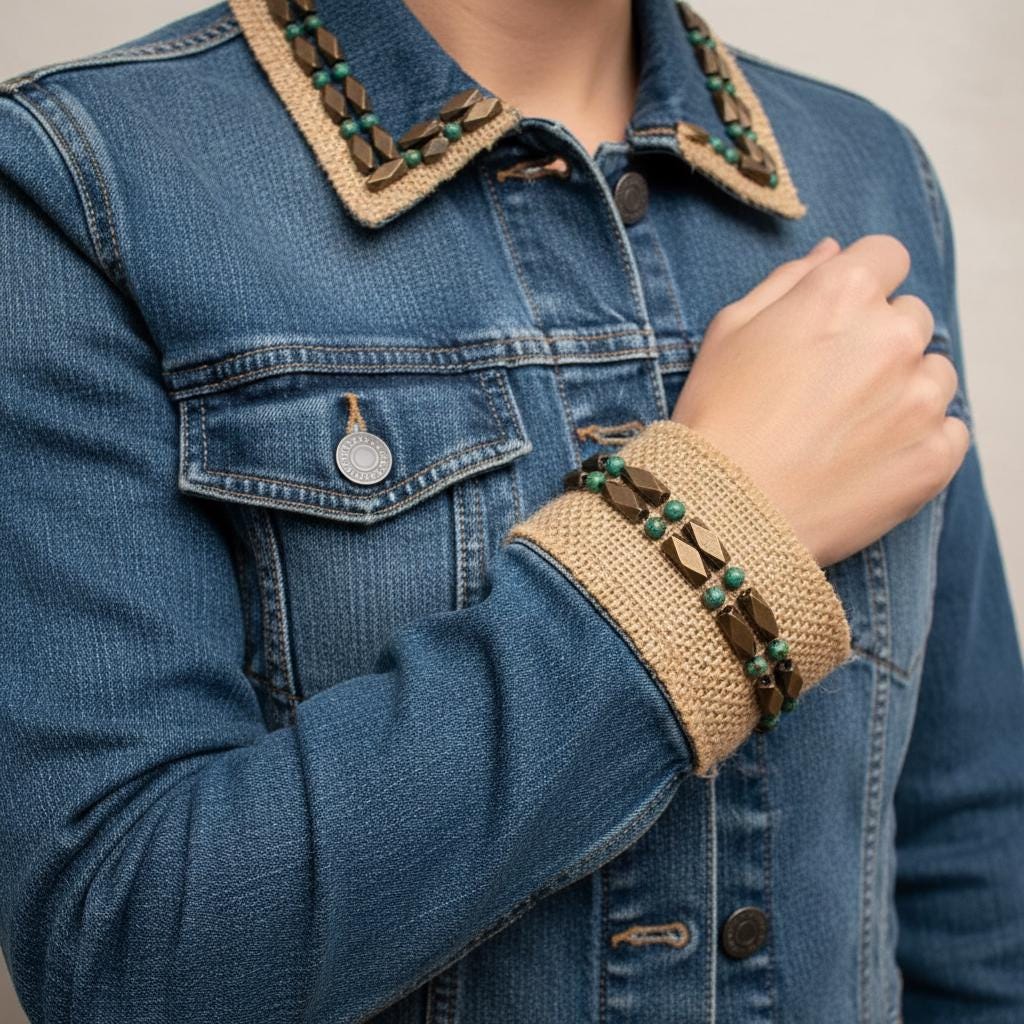 Boho Western Beaded Trim, Bronze Geometric Trim, Sew On or Self Adhesive Trim, DIY Clothing Embellishment, Rustic Craft Trim - Faraj Beading
