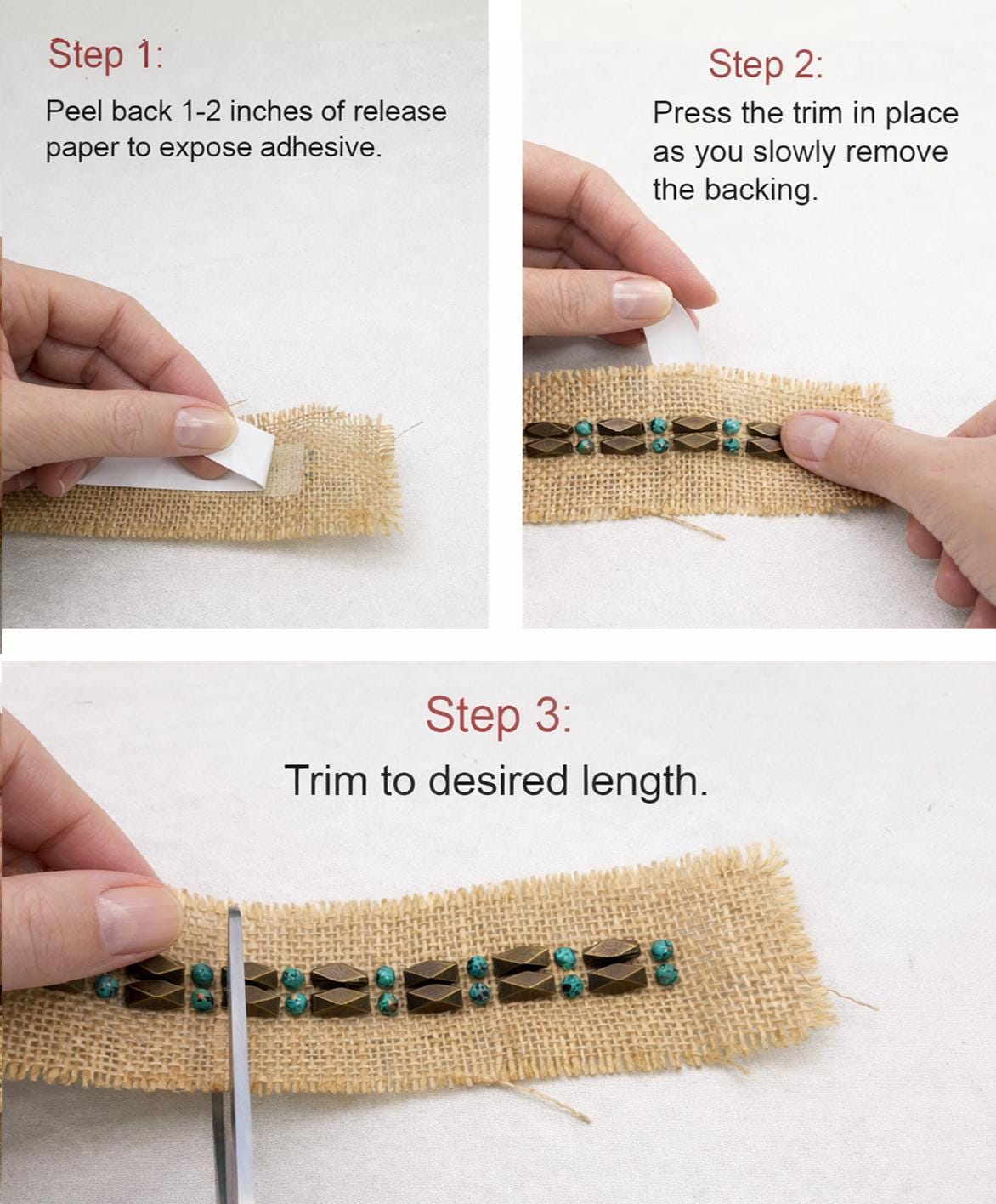 Boho Western Beaded Trim, Bronze Geometric Trim, Sew On or Self Adhesive Trim, DIY Clothing Embellishment, Rustic Craft Trim - Faraj Beading