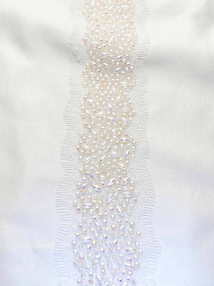 Bridal Beaded Lace Trim, Faceted Oval and Barrel Crystal Trim by the Yard, Rhinestone Wedding Dress Trim, Couture Applique - Made in USA - Faraj Beading