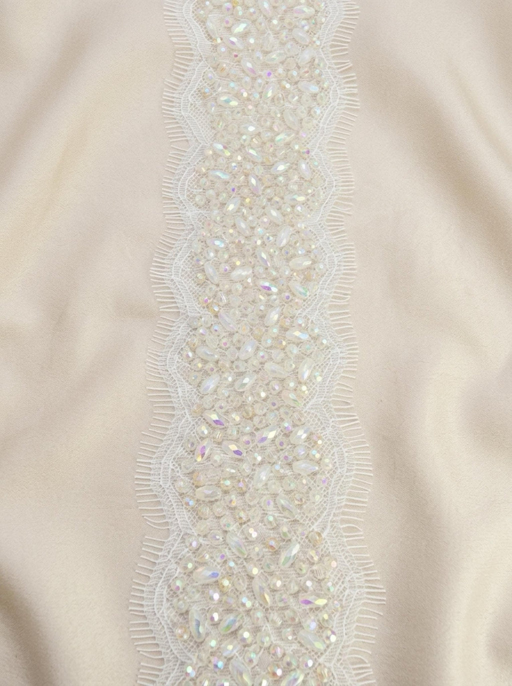 Bridal Beaded Lace Trim, Faceted Oval and Barrel Crystal Trim by the Yard, Rhinestone Wedding Dress Trim, Couture Applique - Made in USA - Faraj Beading