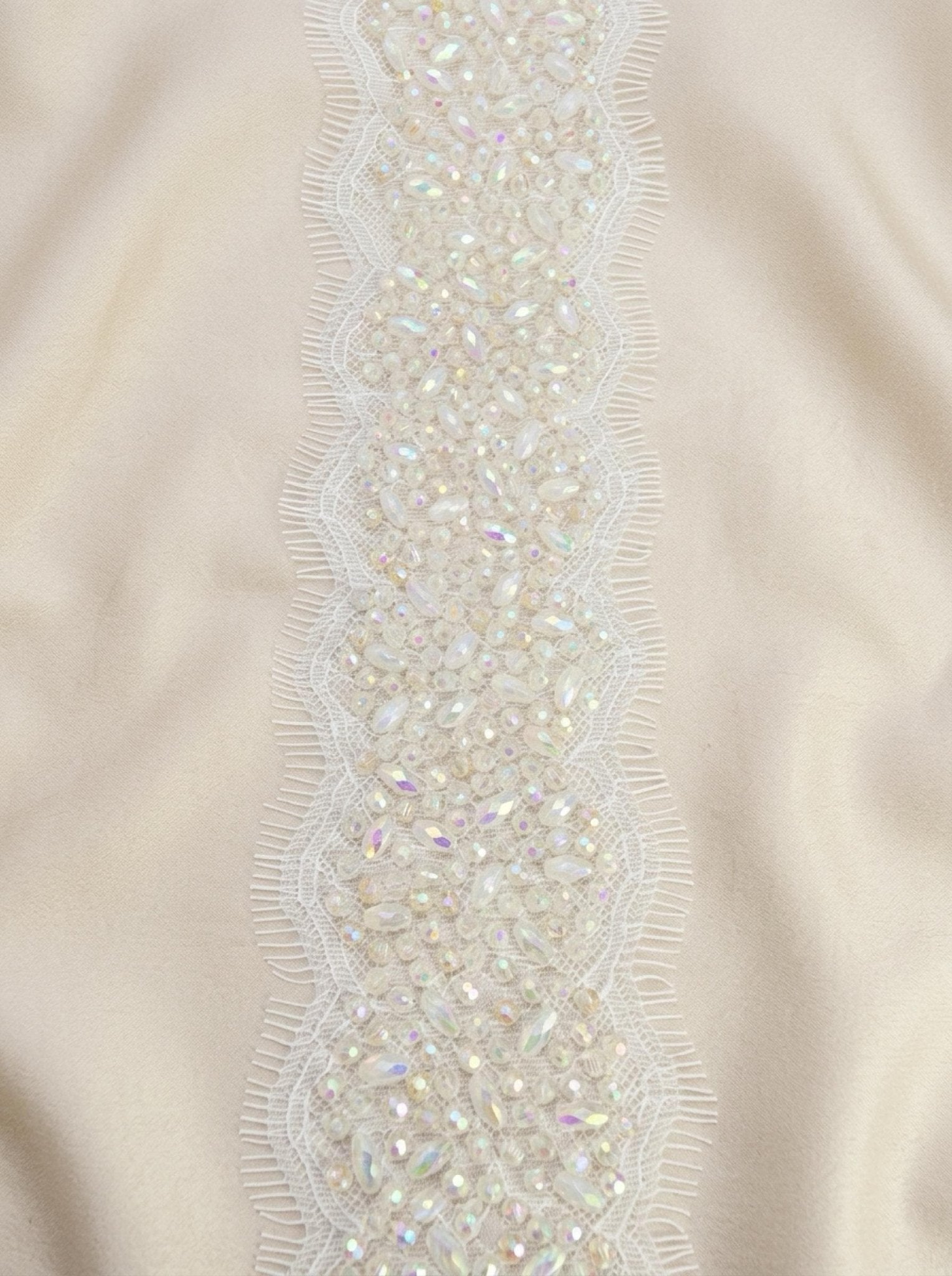 Bridal Beaded Lace Trim, Faceted Oval and Barrel Crystal Trim by the Yard, Rhinestone Wedding Dress Trim, Couture Applique - Made in USA - Faraj Beading