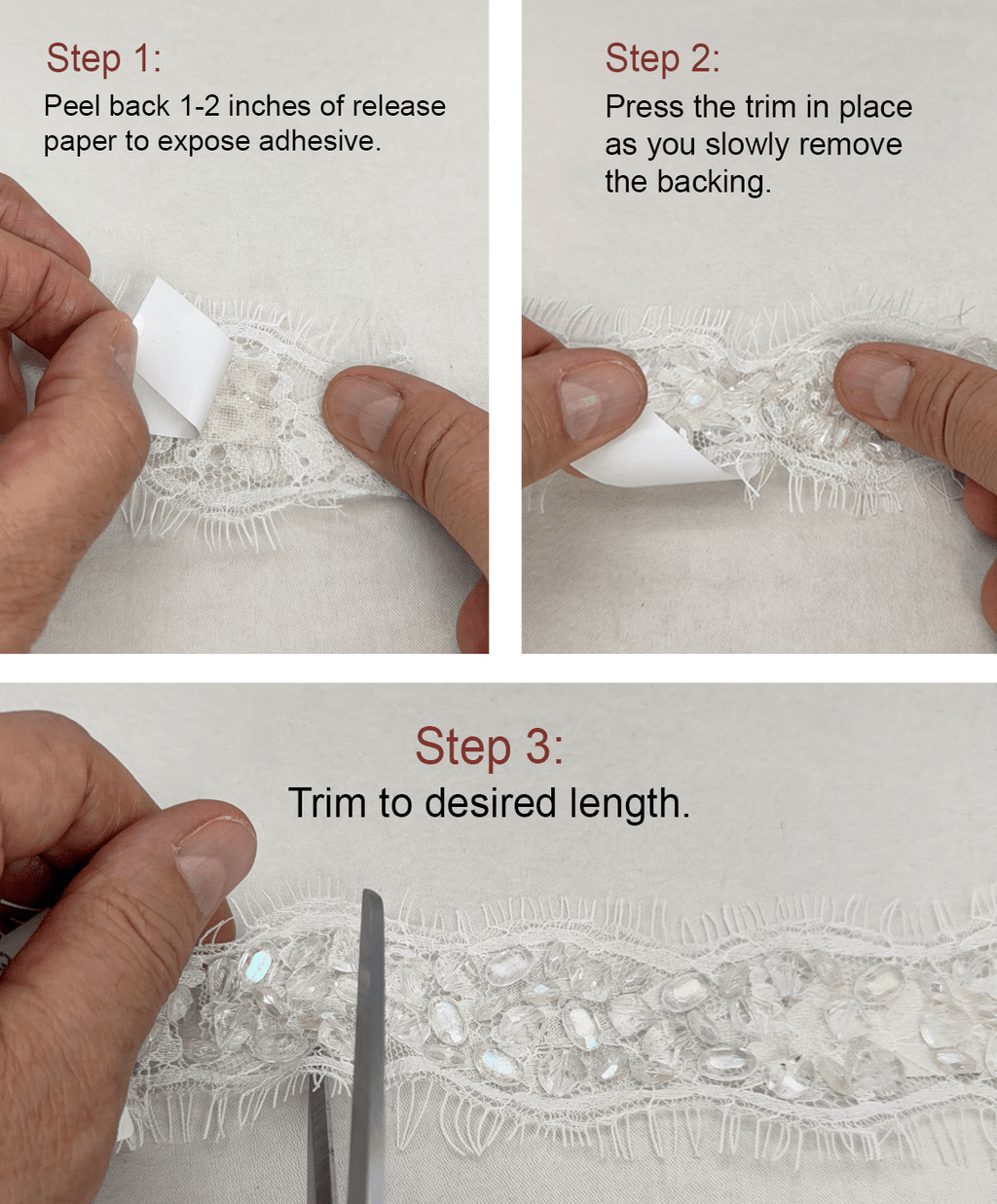 Bridal Lace Beaded Trim, Crystal Rhinestone Applique Trim by the Yard, Wedding Dress Trim, Couture Sewing Embellishment and Self Adhesive - Faraj Beading