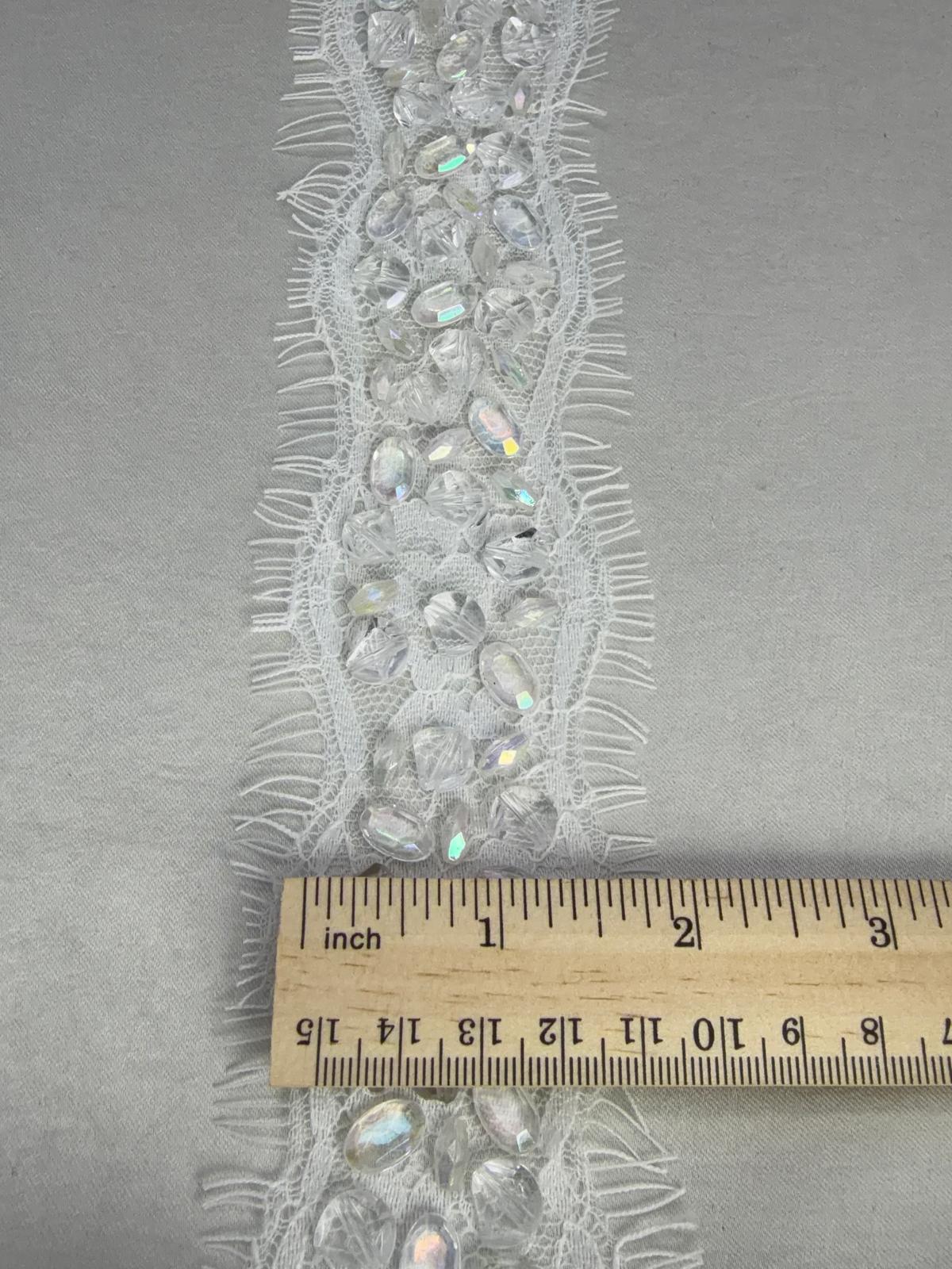 Bridal Lace Beaded Trim, Crystal Rhinestone Applique Trim by the Yard, Wedding Dress Trim, Couture Sewing Embellishment and Self Adhesive - Faraj Beading