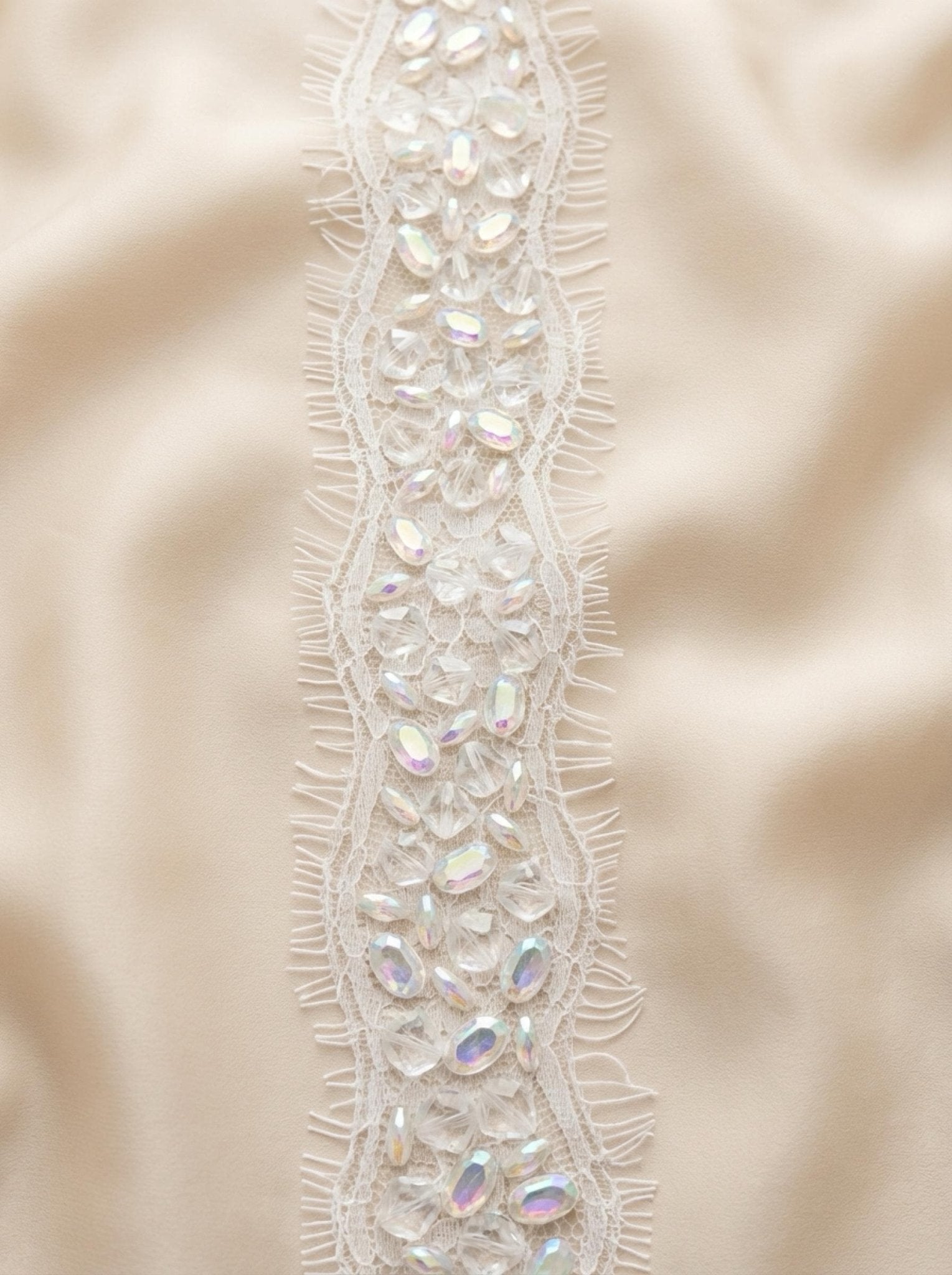 Bridal Lace Beaded Trim, Crystal Rhinestone Applique Trim by the Yard, Wedding Dress Trim, Couture Sewing Embellishment and Self Adhesive - Faraj Beading