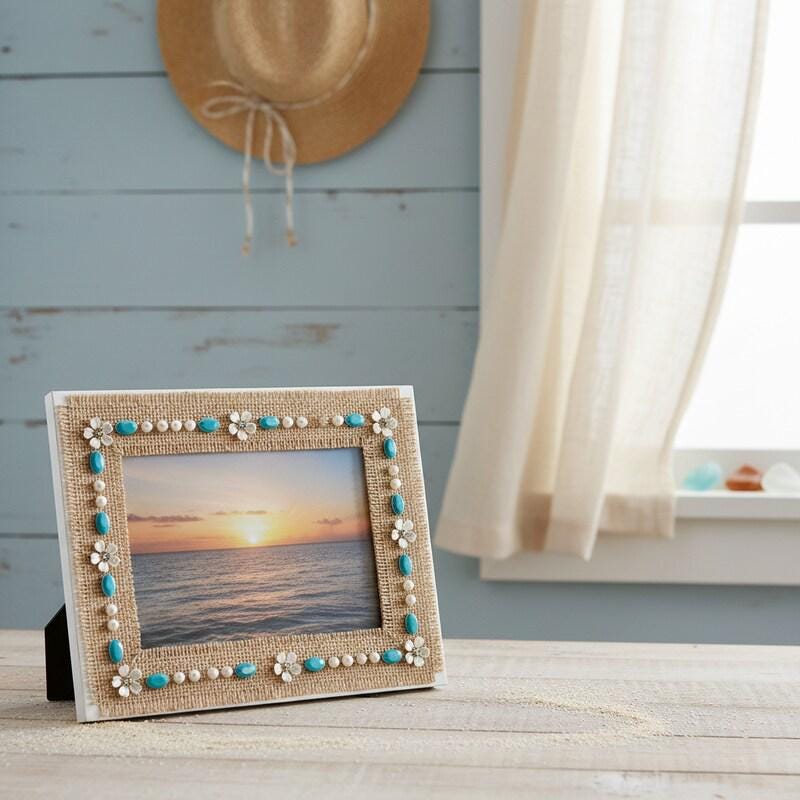 Burlap Boho Beaded tropical Trim with Turquoise, Pearl & Floral Rhinestone – Self Adhesive or Sew - On Seam Allowance – Rustic Trim - Faraj Beading