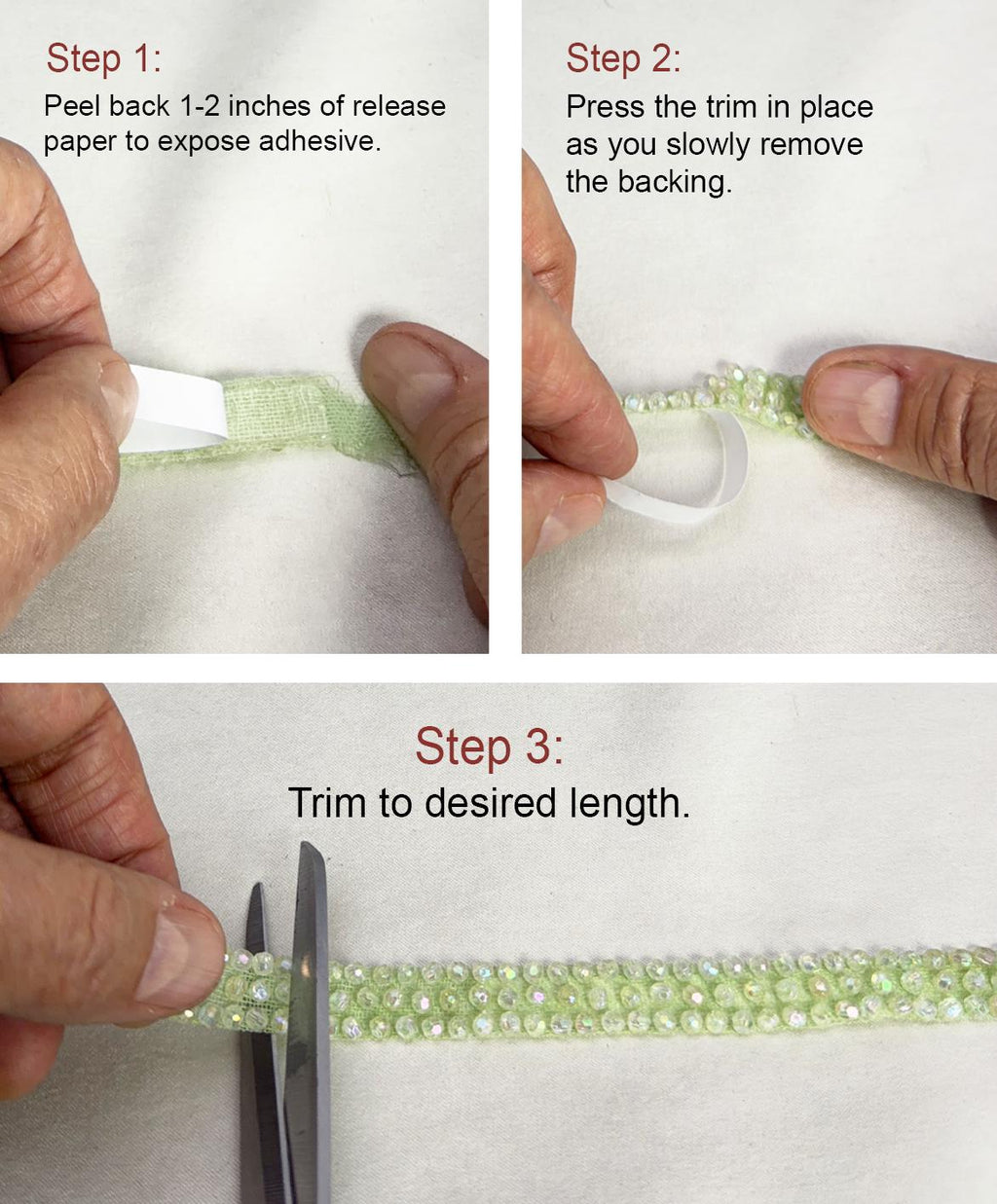 Colorful Beaded Trim – Self Adhesive Trim, Pastel Crystal Trim, Peel and Stick Fabric Trim, DIY Clothing Embellishment, Sew or Stick - Faraj Beading