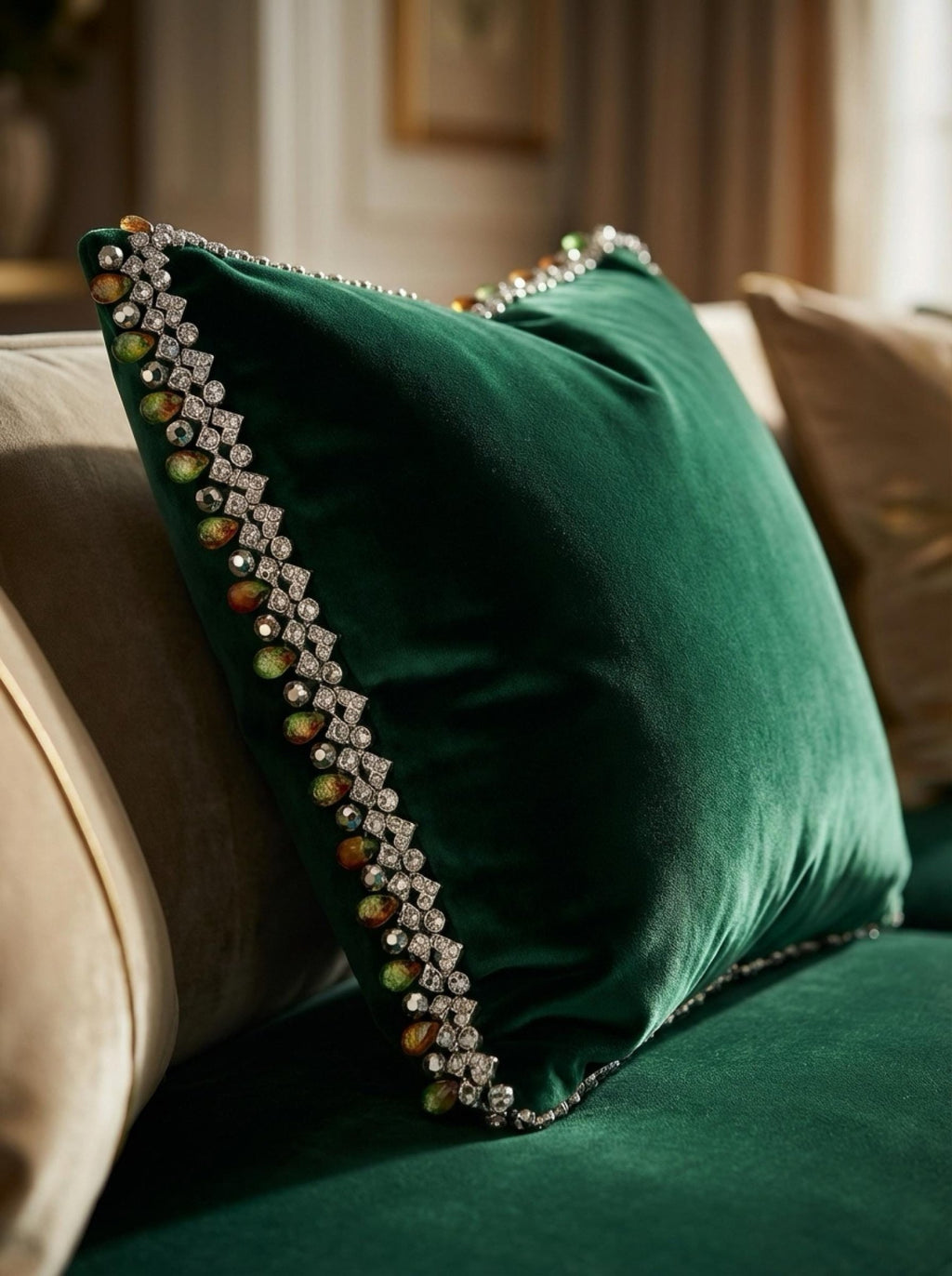 Crystal and Iridescent Beaded Trim – Self Adhesive Rhinestone Trim, Peel and Stick Fabric Trim, Gold Green Accent Trim, Sew or Stick - Faraj Beading