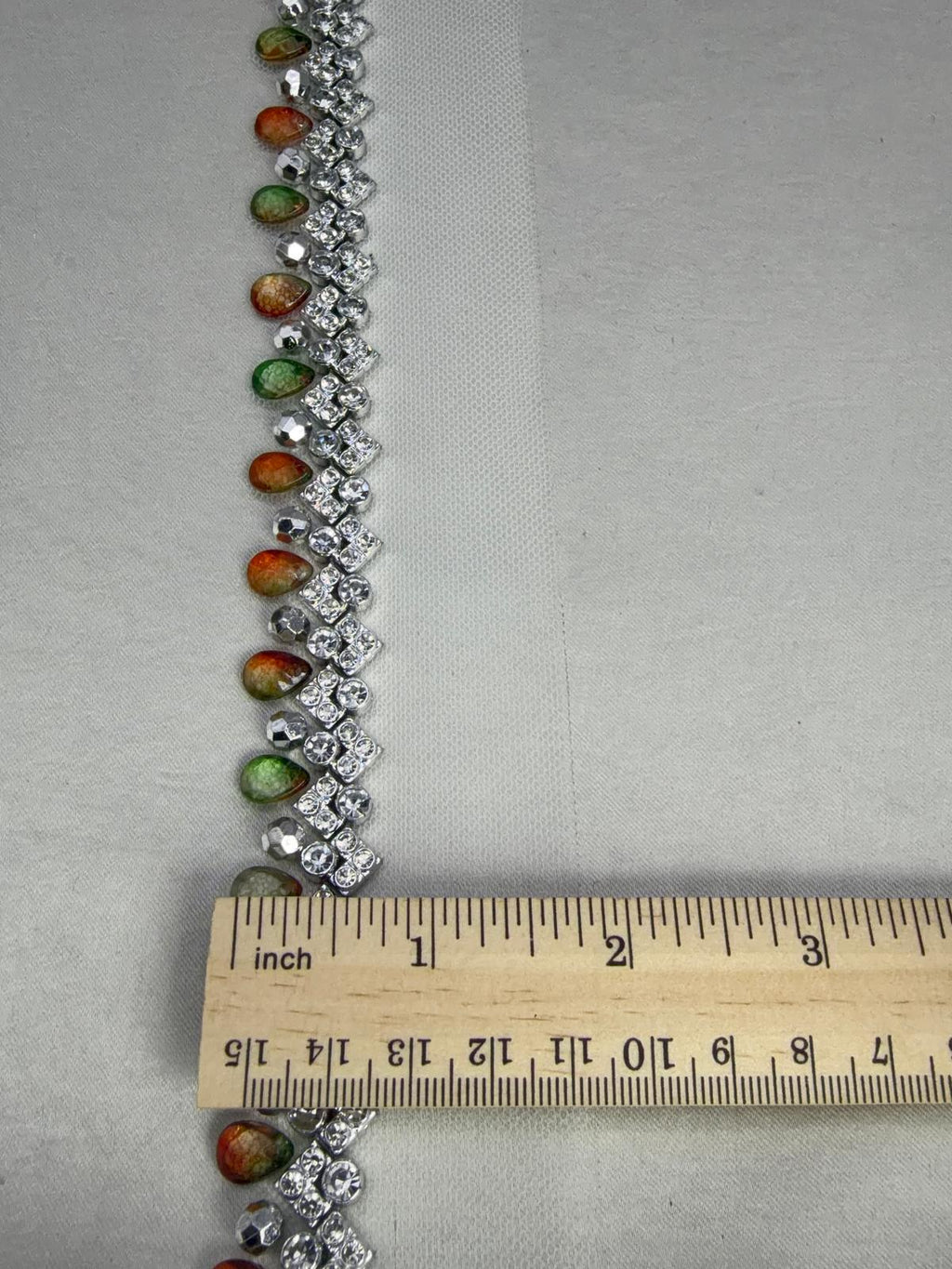 Crystal and Iridescent Beaded Trim – Self Adhesive Rhinestone Trim, Peel and Stick Fabric Trim, Gold Green Accent Trim, Sew or Stick - Faraj Beading