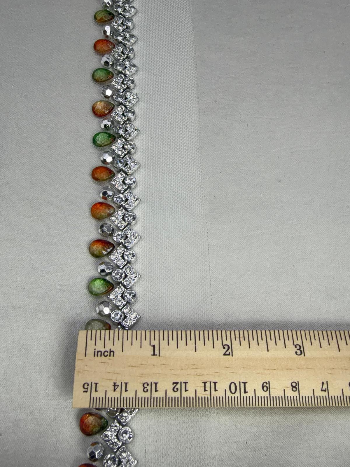 Crystal and Iridescent Beaded Trim – Self Adhesive Rhinestone Trim, Peel and Stick Fabric Trim, Gold Green Accent Trim, Sew or Stick - Faraj Beading