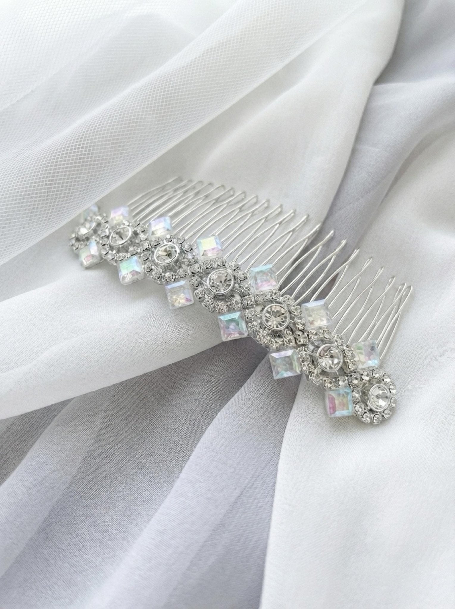 Crystal Rhinestone Trim – Self Adhesive Bridal Trim, Iridescent Beaded Trim, Peel and Stick Wedding Dress Applique, Sew or Stick Option - Faraj Beading