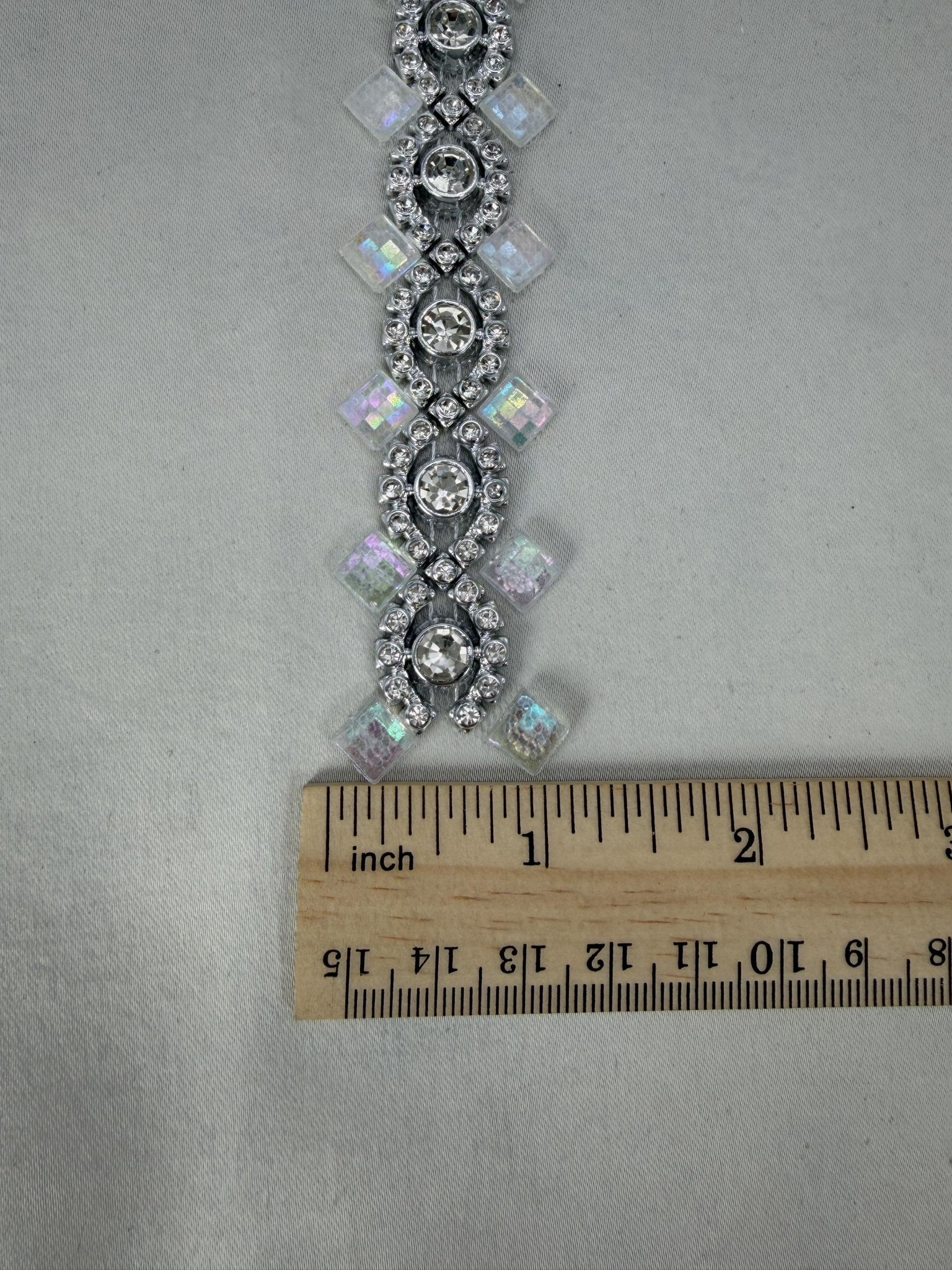Crystal Rhinestone Trim – Self Adhesive Bridal Trim, Iridescent Beaded Trim, Peel and Stick Wedding Dress Applique, Sew or Stick Option - Faraj Beading