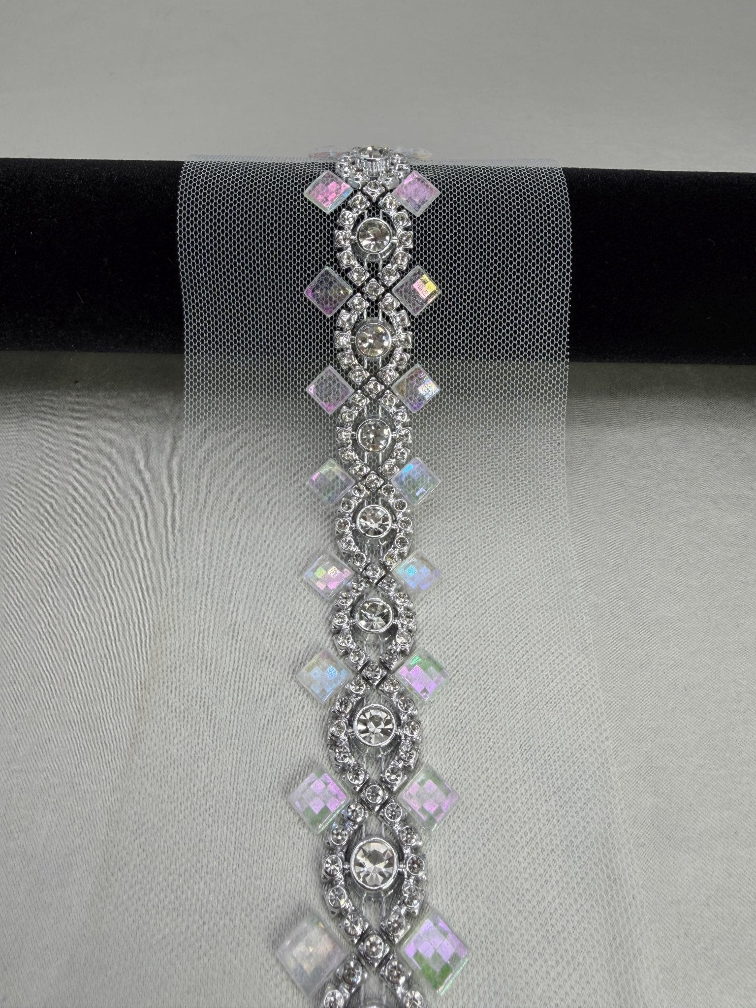 Crystal Rhinestone Trim – Self Adhesive Bridal Trim, Iridescent Beaded Trim, Peel and Stick Wedding Dress Applique, Sew or Stick Option - Faraj Beading