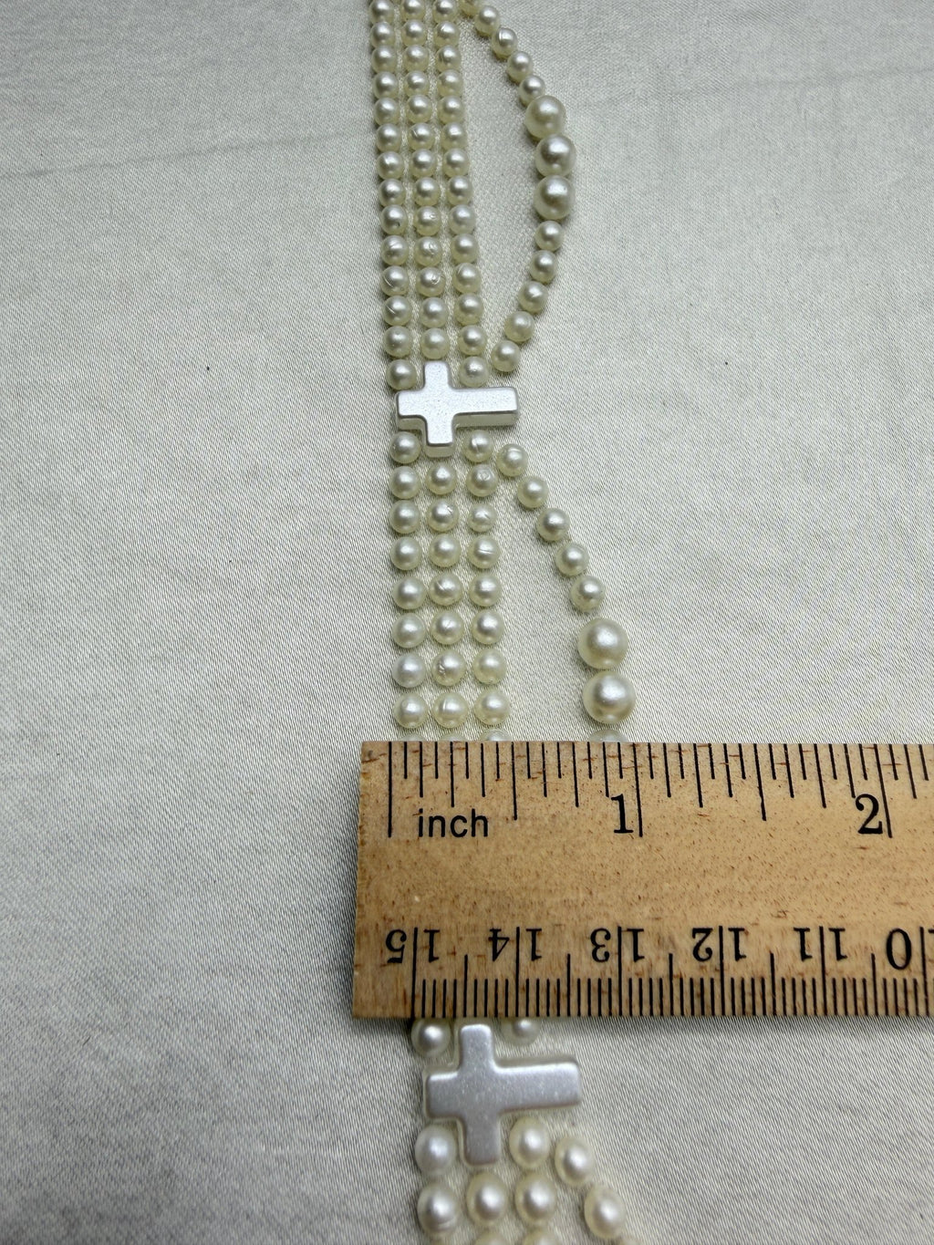 Faux Pearl Cross and scallops Trim – Self Adhesive Pearl Lace For Baptism, Communion Dress, and religious events trim. Made in USA - Faraj Beading
