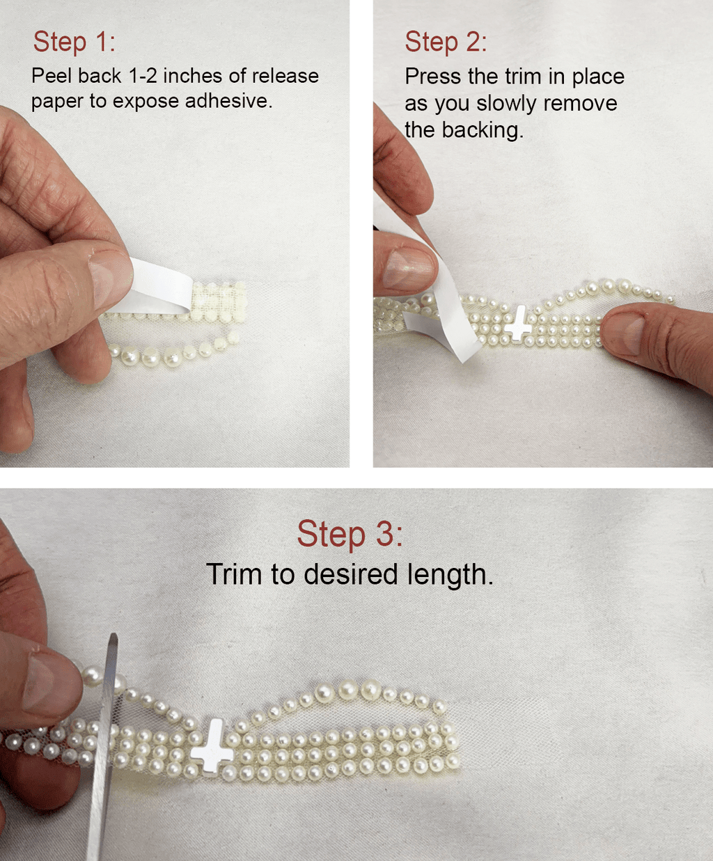 Faux Pearl Cross and scallops Trim – Self Adhesive Pearl Lace For Baptism, Communion Dress, and religious events trim. Made in USA - Faraj Beading