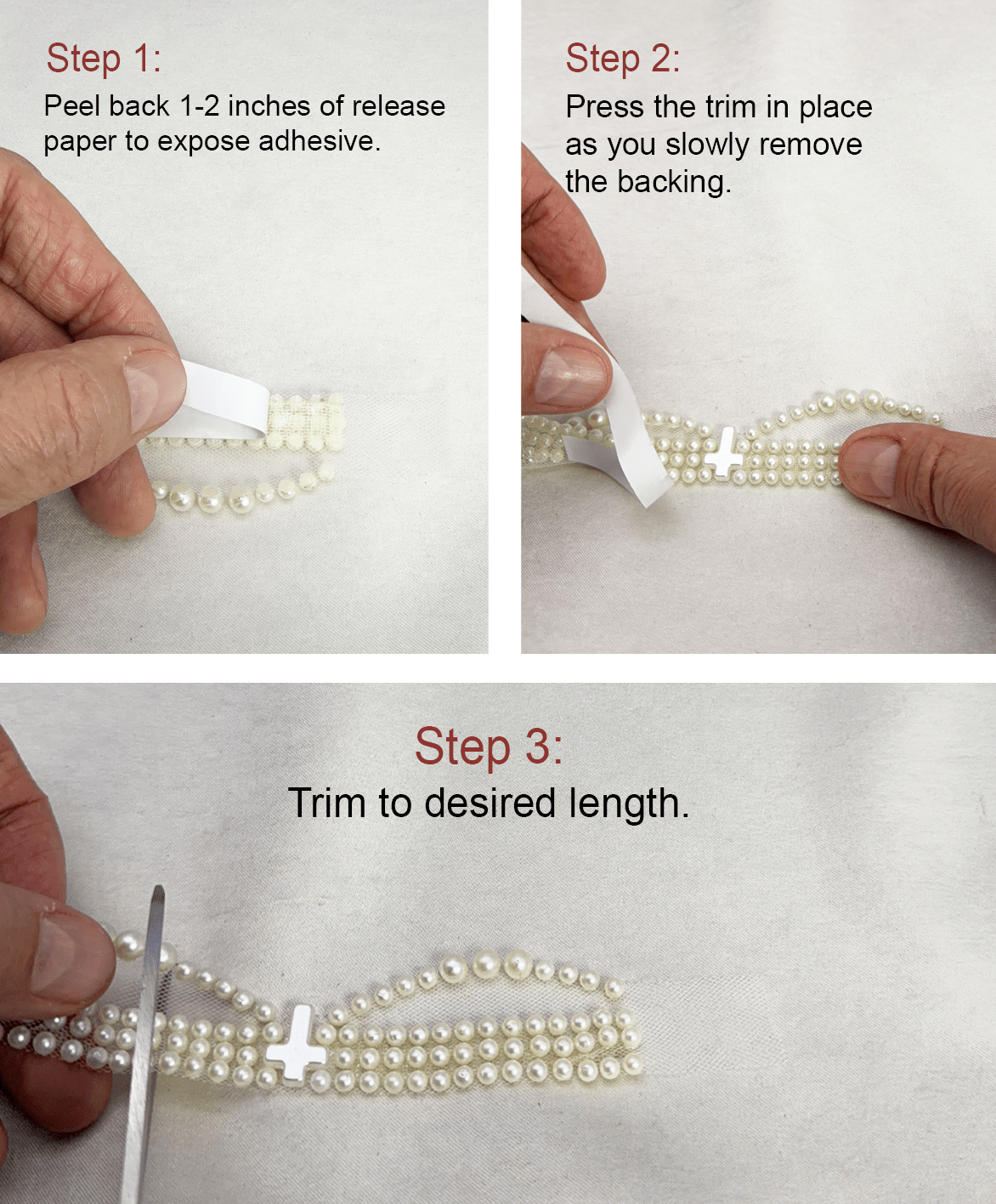 Faux Pearl Cross and scallops Trim – Self Adhesive Pearl Lace For Baptism, Communion Dress, and religious events trim. Made in USA - Faraj Beading