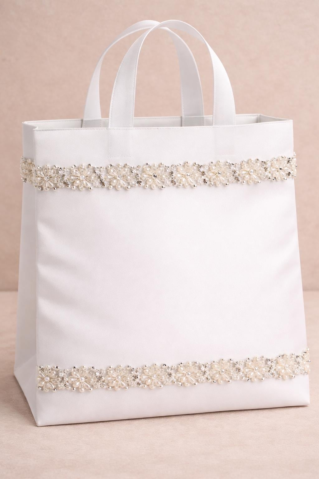 Floral Pearl Beaded Trim – Rhinestone Flower Appliqué Trim – Ivory Bridal Lace Trim – Self Adhesive or Sew On – Made in USA - Faraj Beading