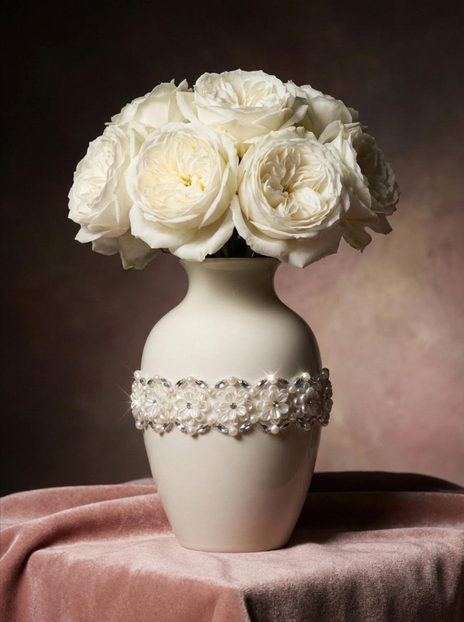 Floral Pearl Beaded Trim – Rhinestone Flower Appliqué Trim – Ivory Bridal Lace Trim – Self Adhesive or Sew On – Made in USA - Faraj Beading