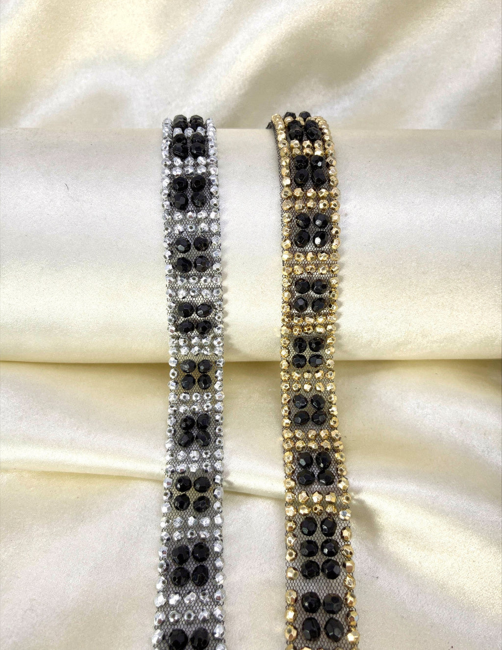 Luxury Beaded Mesh Trim. Peel and Stick. Elegant resin Faceted Bead Trim for Dresses, Crafts and DIY Decor - Proudly Made in USA
