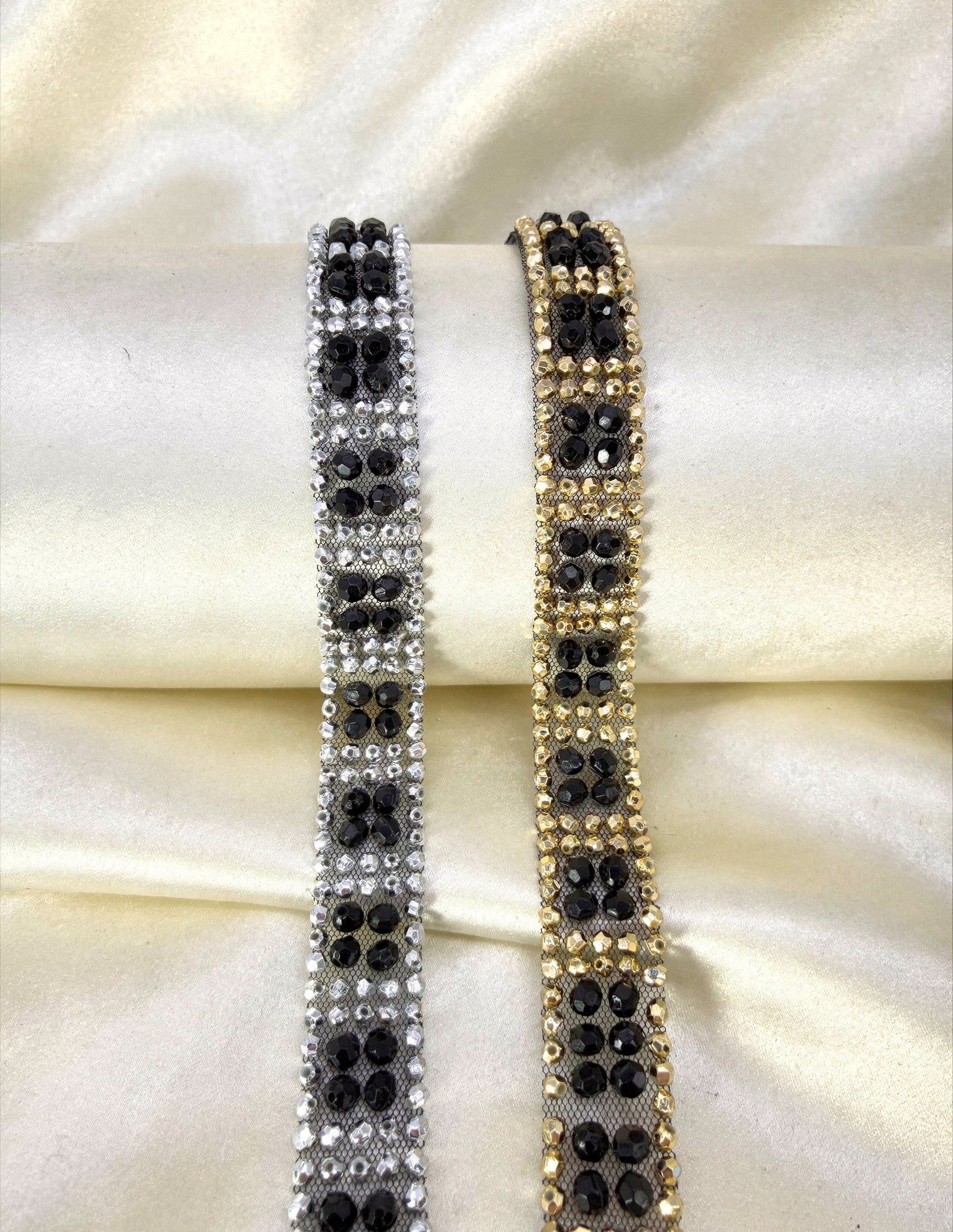 Luxury Beaded Mesh Trim. Peel and Stick. Elegant resin Faceted Bead Trim for Dresses, Crafts and DIY Decor - Proudly Made in USA