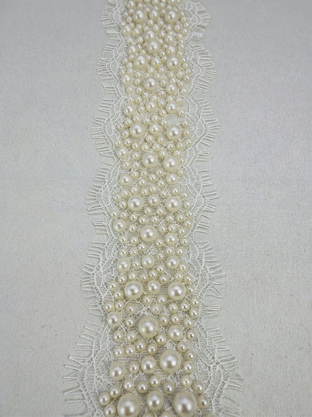 Ivory Pearl Lace Trim, Dense Pearl Embellished Trim, Bridal Lace Trim, Wedding Dress Trim, Couture Sewing or self Adhesive by the Yard