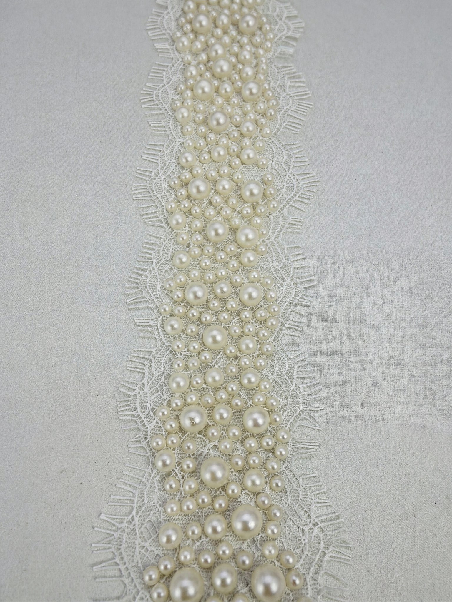 Ivory Pearl Lace Trim, Dense Pearl Embellished Trim, Bridal Lace Trim, Wedding Dress Trim, Couture Sewing or self Adhesive by the Yard