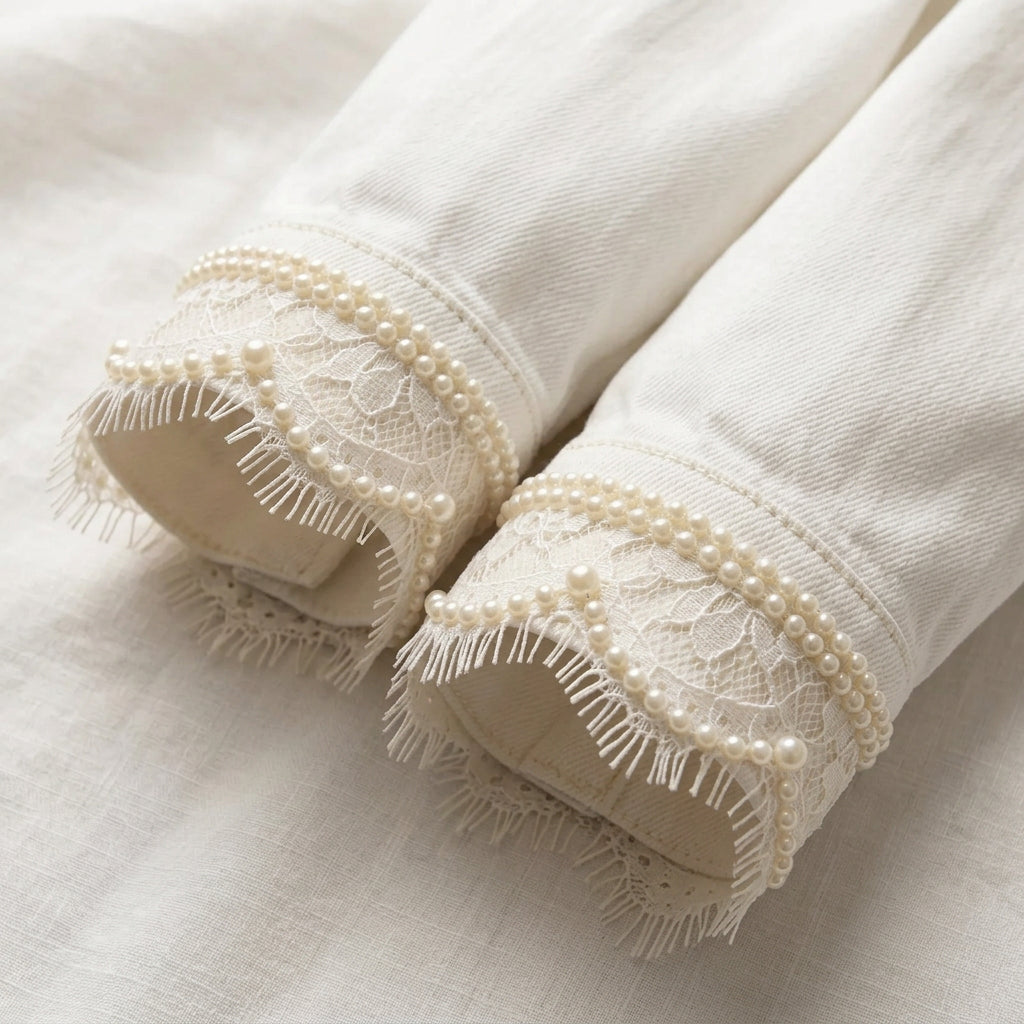 Ivory Pearl Fringe Lace Trim, Eyelash Lace with Pearls, Bridal Lace Trim, Wedding Dress Trim, Delicate Beaded Lace Trim by the Yard