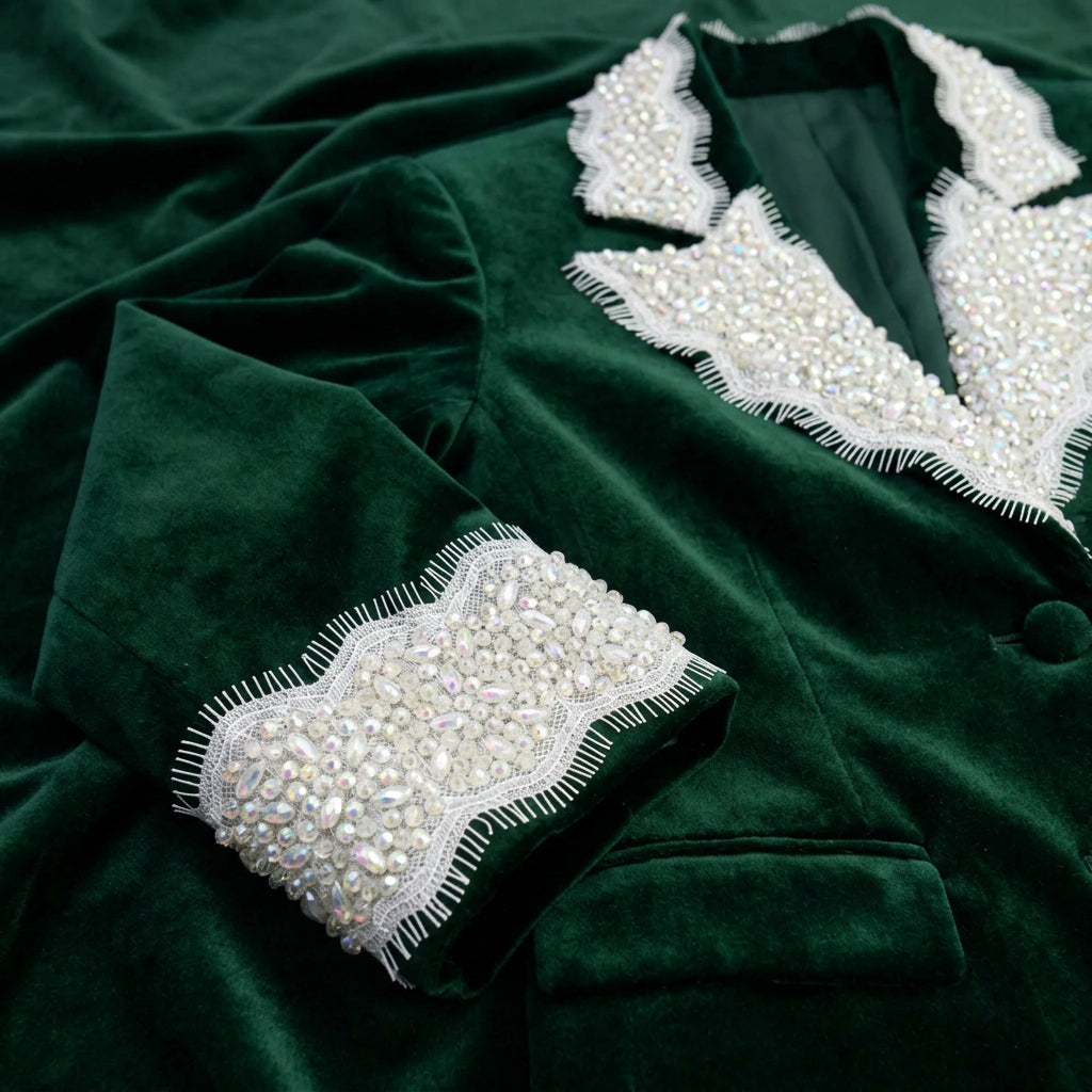 Bridal Beaded Lace Trim, Faceted Oval and Barrel Crystal Trim by the Yard, Rhinestone Wedding Dress Trim, Couture Applique - Made in USA