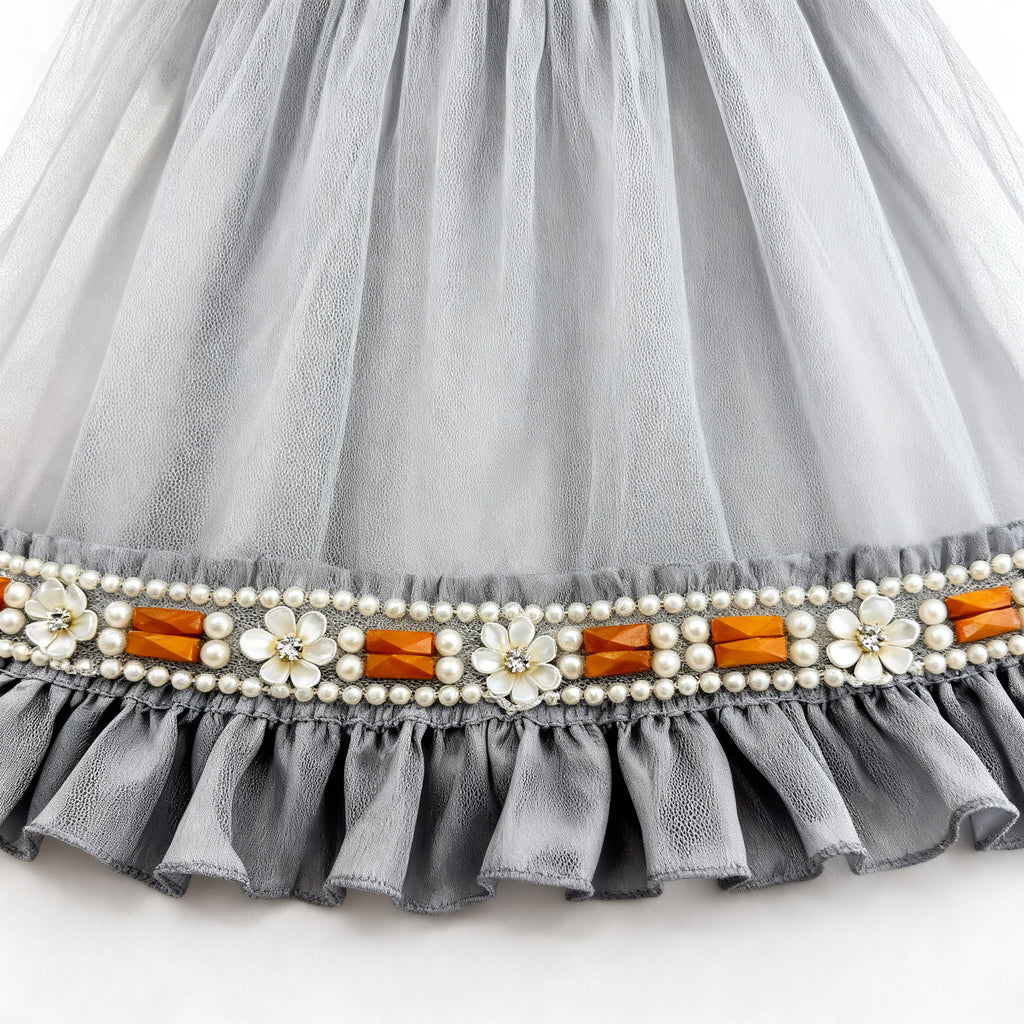 Ivory Pearl & Orange Beaded Trim with Floral Crystal – Self Adhesive or Sew-On Seam Allowance – Boho Trim for Dress, Collar, DIY, Cuffs