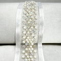 Pearl Beaded Trim – Ivory or Champagne Bridal Trim – Rhinestone Pearl Ribbon Trim – Self Adhesive or Sew On – Made in USA