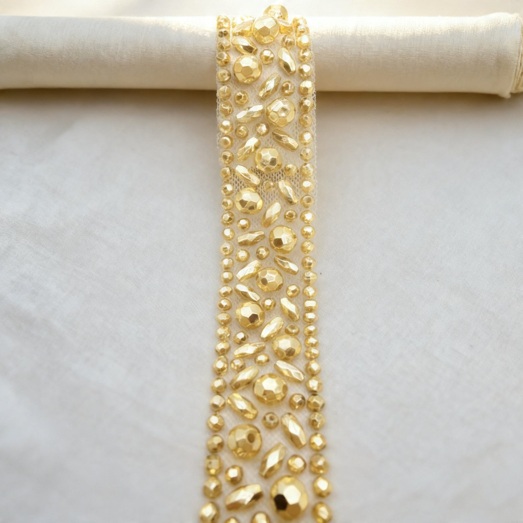 Luxury Beaded Trim by the Yard, Crystal Beaded Rhinestone Trim Collection, Designer Sewing Trim for Bridal, Couture Fashion, Self Adhesive