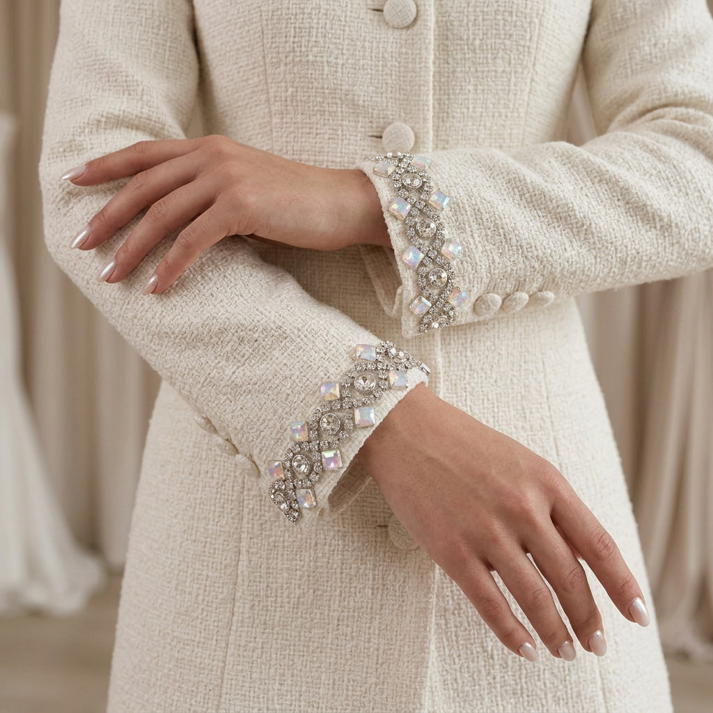 Crystal Rhinestone Trim – Self Adhesive Bridal Trim, Iridescent Beaded Trim, Peel and Stick Wedding Dress Applique, Sew or Stick Option