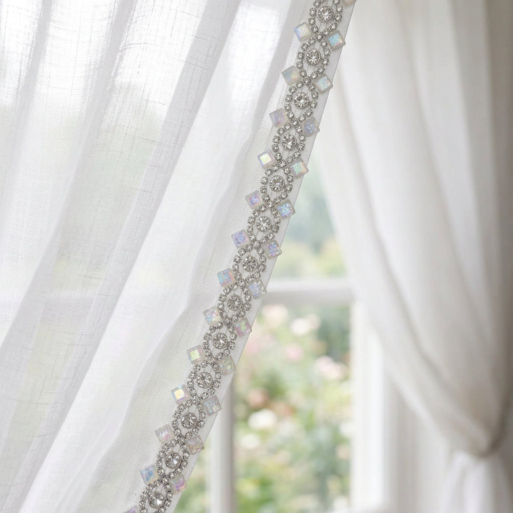 Crystal Rhinestone Trim – Self Adhesive Bridal Trim, Iridescent Beaded Trim, Peel and Stick Wedding Dress Applique, Sew or Stick Option