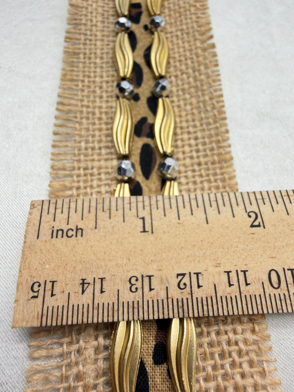 Gold and Silver beads Leopard print on Burlap Base Trim - Faraj Beading