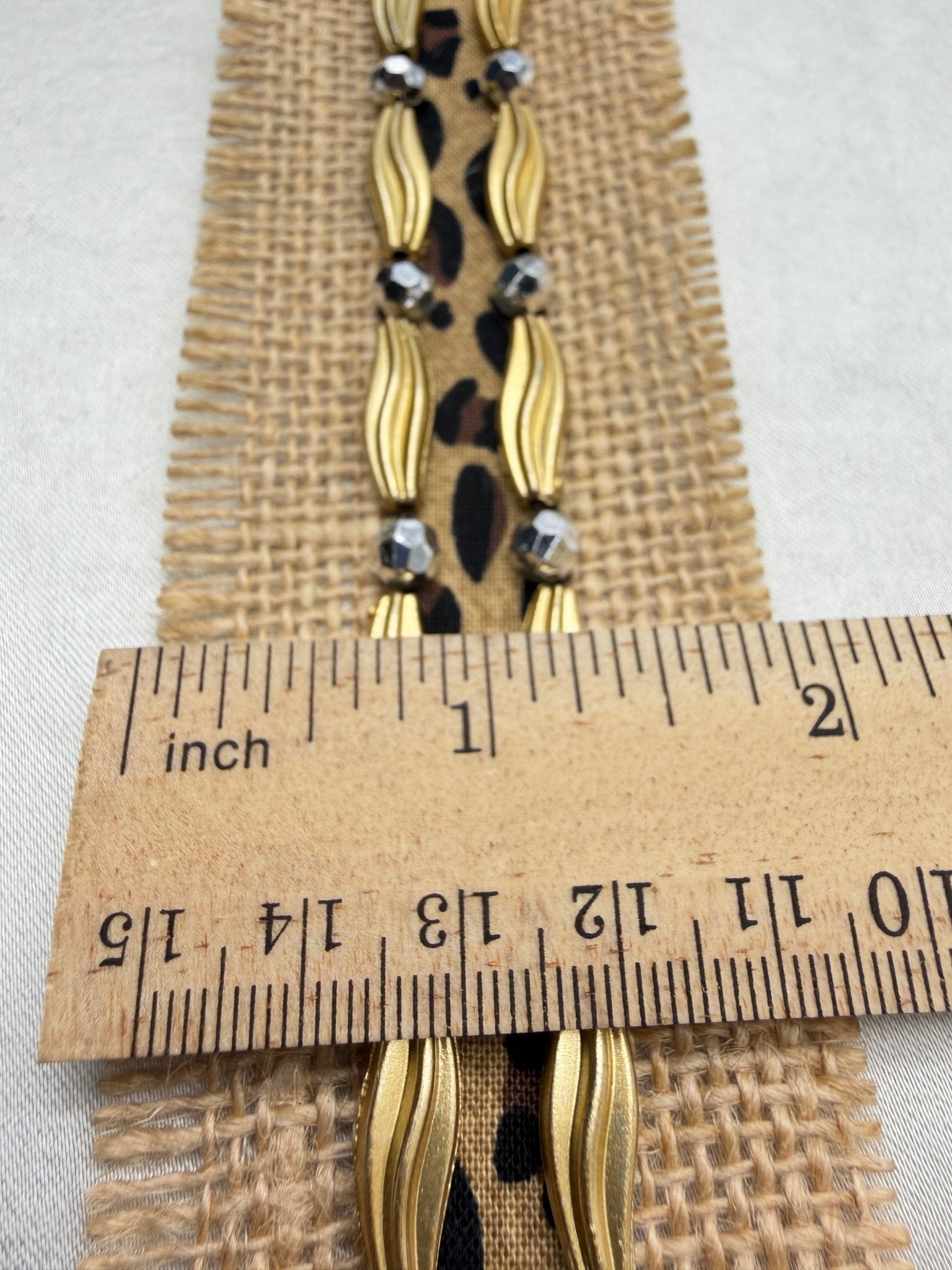 Gold and Silver beads Leopard print on Burlap Base Trim - Faraj Beading
