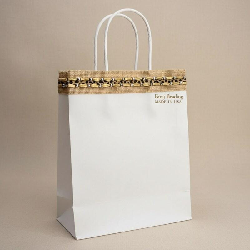 Gold and Silver beads Leopard print on Burlap Base Trim - Faraj Beading