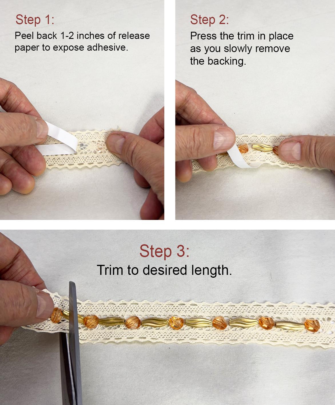 Gold and Topaz Beaded Trim on Ivory cotton Lace with DIY Self Adhesive - Made in USA by Faraj Beading - Faraj Beading