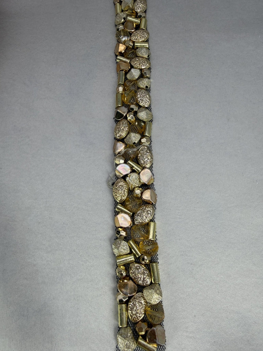 Gold Beaded Trim, Metallic Embellished Trim, Chunky Bead Lace Trim, Statement Trim for Sewing or Self Adhesive by the Yard - Made in USA - Faraj Beading